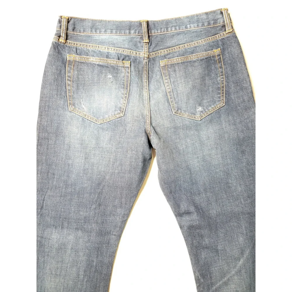 Gap Straight Fit Jeans Mens 35x32 Classic Denim Cotton Dark Indigo Distressed